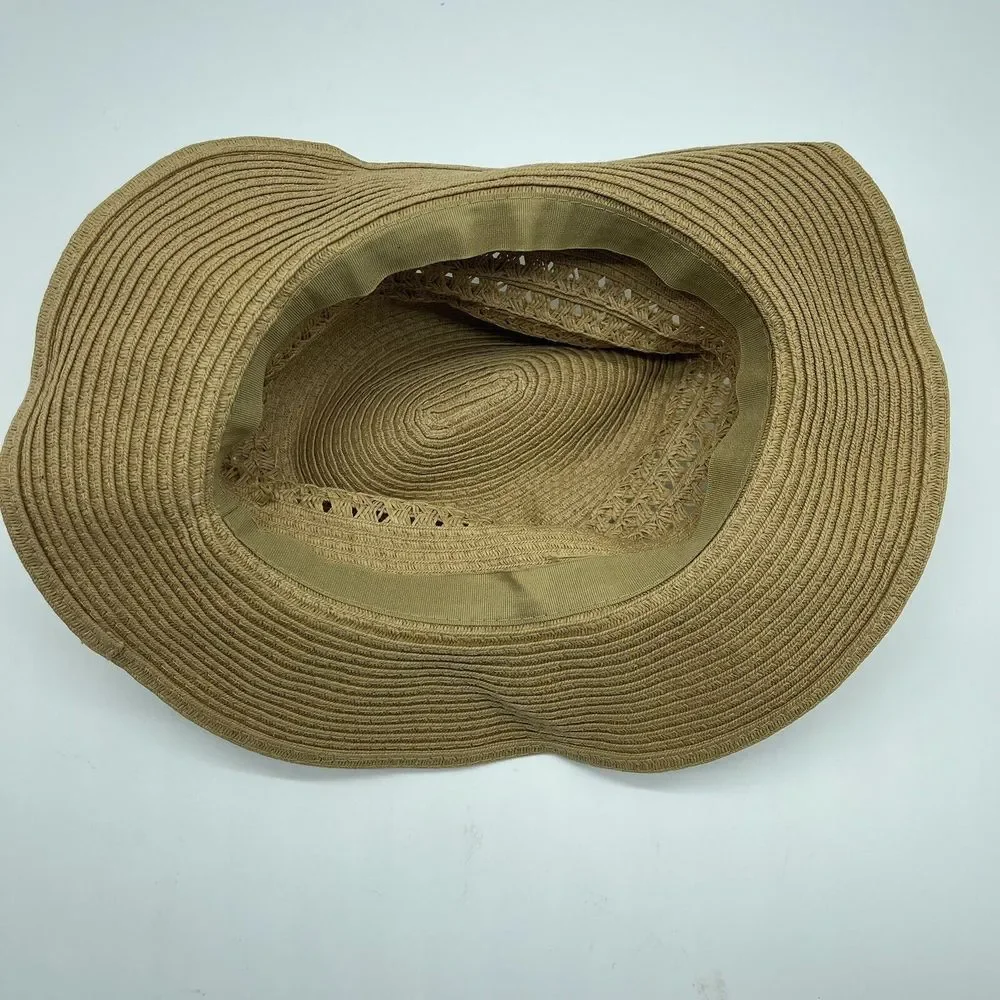 EDDIE BAUER SUN HAT FEDORA PAPER‎ STRAW WIDE BRIM FLOPPY KHAKI